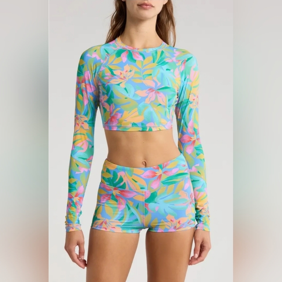 Billabong Other - Billabong Tropic Daze Cropped Rashguard & Marina High Waist Surf Shorts Set